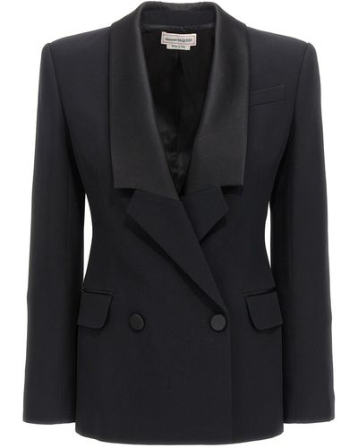 Alexander McQueen Double-Breasted Blazer With Satin Details Giacche Nero