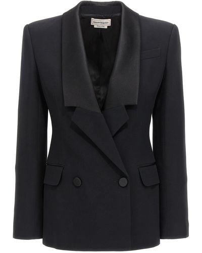Alexander McQueen Double-Breasted Blazer With Satin Details - Black