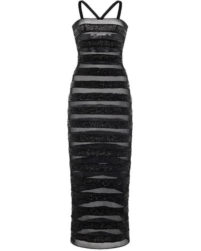 Oséree Paillettes Stripes Dress - Black