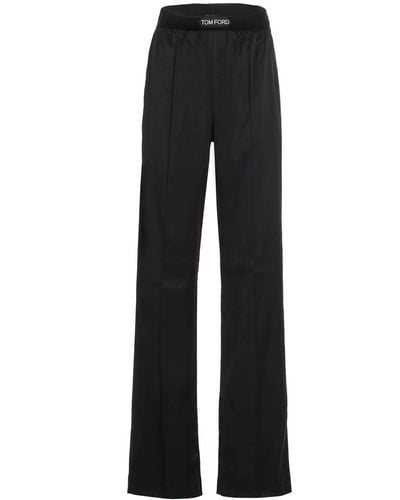 Tom Ford Double Pin Tuck Silk Trousers - Black