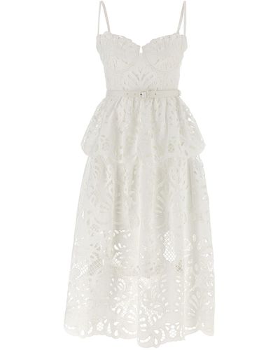 Self-Portrait Cotton Lace Tiered Midi Dresses - White