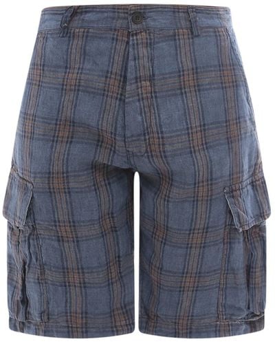 Original Vintage Linen Madras Bermuda Shorts - Blue