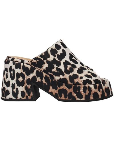Ganni Slippers And Clogs Fabric Beige Leopard - White