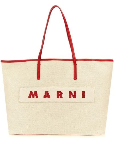 Marni Logo Canvas Shopping Bag Tote Multicolor - Neutro