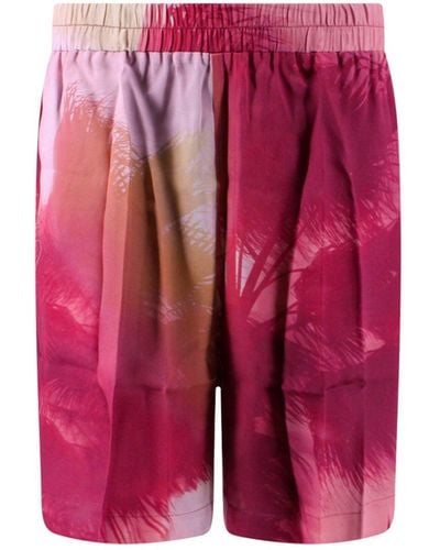 Laneus Viscose Bermuda Shorts With All-over Print - Pink