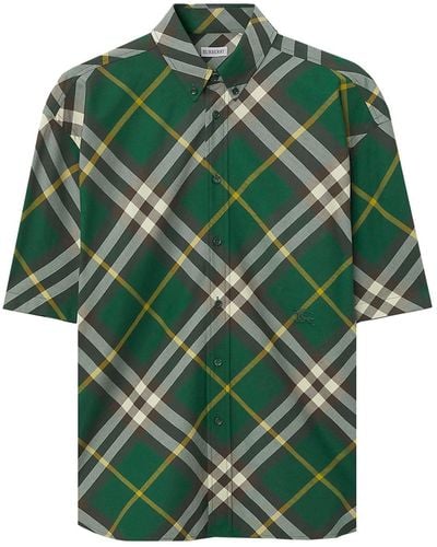 Burberry Check Motif Cotton Shirt - Green
