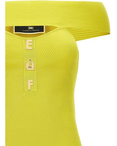 Elisabetta Franchi Ribbed Plaque Dress Abiti Giallo