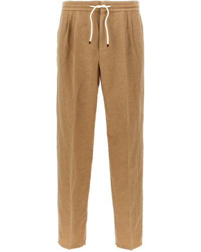 Brunello Cucinelli Linen With Front Pleats Trousers - Natural