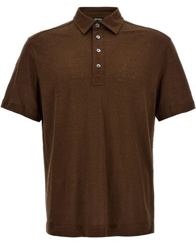 Zegna Linen Shirt Polo Marrone