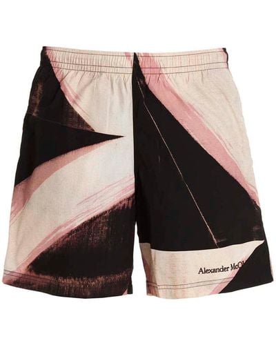 Alexander McQueen Alexander Mc Queen Ivory/black Printed Beach Boxer Shorts - Multicolor
