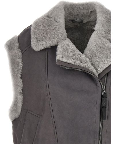 Brunello Cucinelli Shearling Vest Gilet Grigio