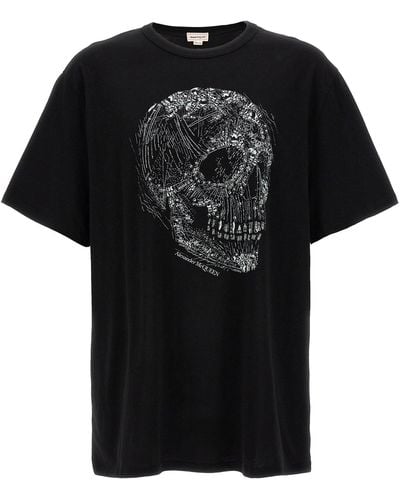 Alexander McQueen T-shirt con teschio di cristallo in nero