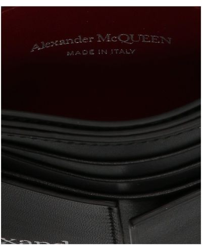 Alexander McQueen Portacarte Doppio In Pelle Nera Con Logo - Nero