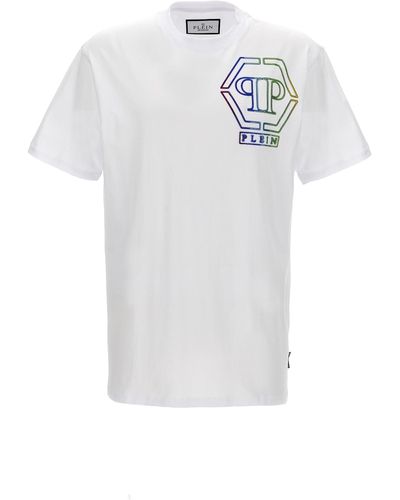 Philipp Plein Rhinestone Logo T Shirt Bianco