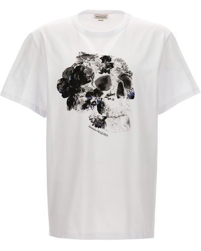Alexander McQueen Printed T Shirt Bianco - Blu