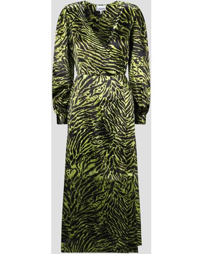 Ganni Printed wrap long dress - Verde
