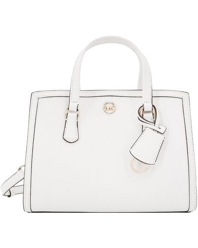 Michael Kors Leather Handbag With Metal Monogram - White