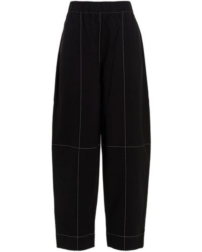 Ganni Contrast-stitching Straight Pants - Black