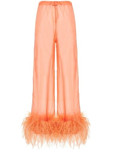 Oséree Feather Silk Pants - Orange
