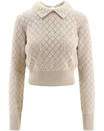 Golden Goose Cotton Sweater With Pearls Detail - White