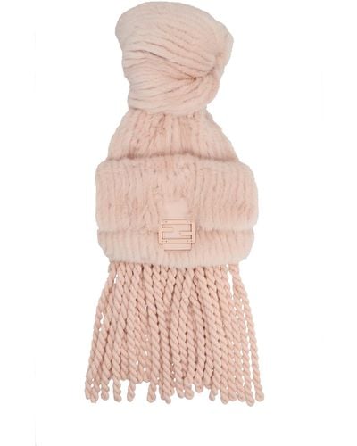 Fendi Mink And Wool Scarf Scarves, Foulards - Pink