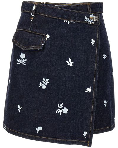 Lanvin All-Over Embroidery Skirt Gonne Blu