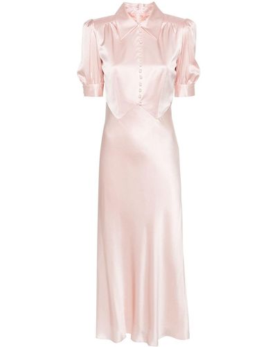 Alessandra Rich Silk Satin Dress With Collar And Buttons - Pink