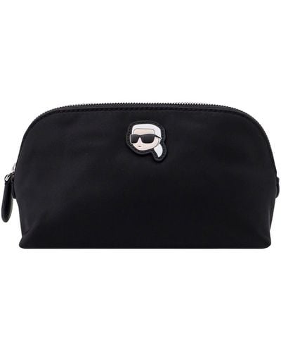 Karl Lagerfeld Recycled Nylon Beauty Case With Iconic Karl Patch - Black