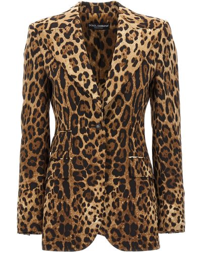 Dolce & Gabbana Giacca Turlington in lana stampa leopardo - Marrone