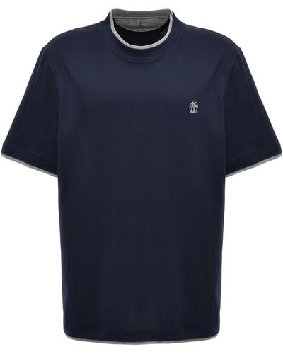 Brunello Cucinelli Double Layer T Shirt Blu