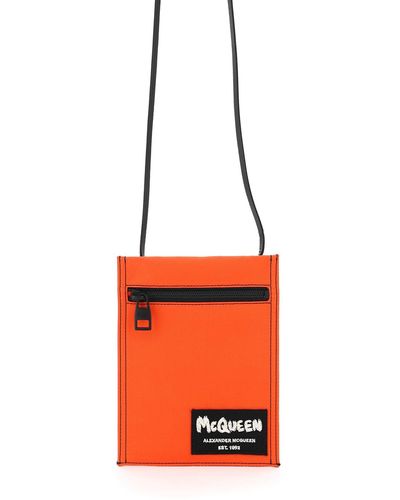 Alexander McQueen Borsa a tracolla con ricamo logo graffiti - Arancione
