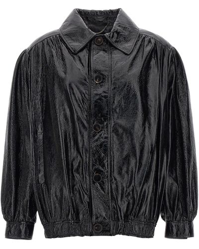 Alessandra Rich Leather Bomber Jacket Casual Jackets, Parka - Black