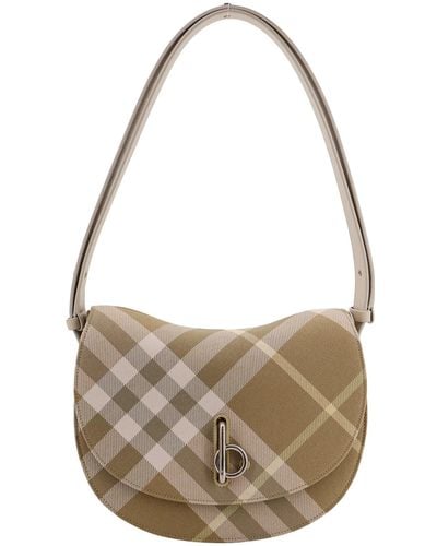 Burberry Coated Canvas Shoulder Bag With Check Motif - Gray