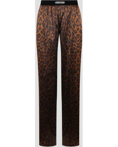 Tom Ford Reflected Leopard Print Silk Satin Signature Pj Pants - Brown