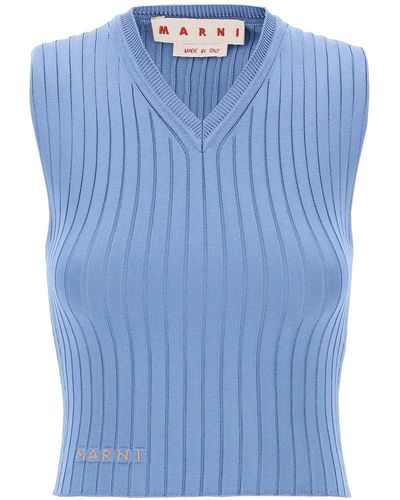 Marni Sleeveless Ribbed Knit Top - Blue