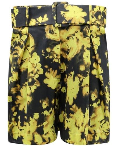 Erika Cavallini Semi Couture Cotton Shorts With Floral Print - Yellow