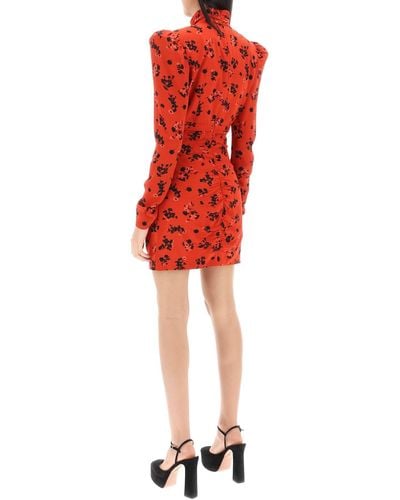 Alessandra Rich High Neck Floral Mini Dress - Red