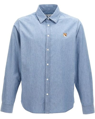 Maison Kitsuné Fox Head Classic Camicie Celeste - Blu