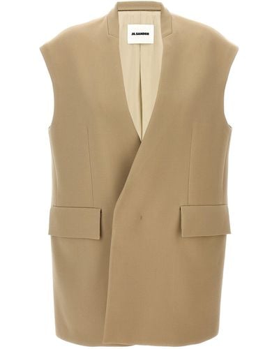 Jil Sander Oversized Tailored Vest Gilet - Natural