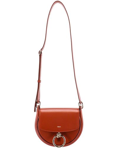 Chloé Leather Shoulder Bag With Metal Ring - Red