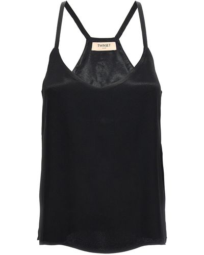 Twin Set Satin Tank Top Tops - Black