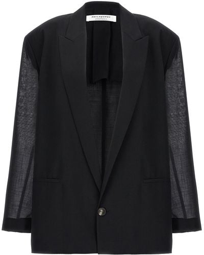 Philosophy Single-Breasted Wool Blend Blazer Blazer And Suits - Black