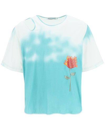 JORDANLUCA T-shirt tie-dye con rose in fiamme - Blu