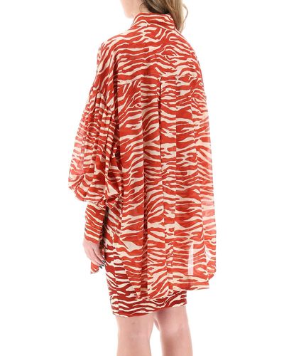 The Attico Camicia Oversize In Mussola Stampa Zebra - Red