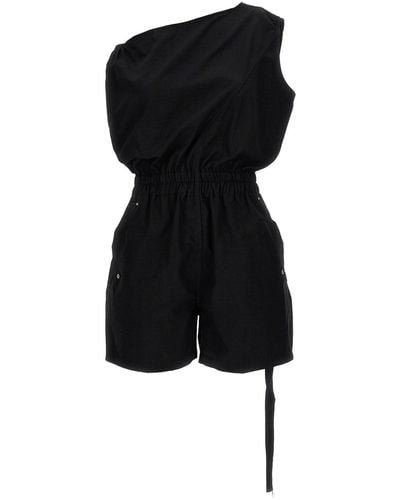 Rick Owens One-shoulder Short Cotton Jumpsuit - Black