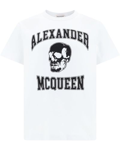 Alexander McQueen T-Shirt Con Stampa Teschio E Logo Varsity - Bianco