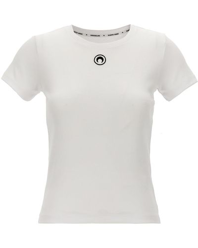 Marine Serre Logo Embroidery T Shirt Bianco
