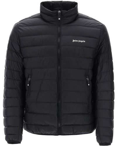Palm Angels Lightweight Down Jacket With Embroidered Logo - Black