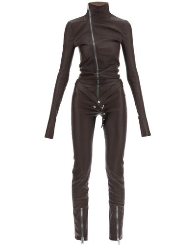 Rick Owens Jumpsuit In Leather - Black