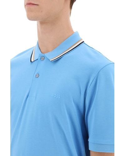 BOSS - Long-sleeved cotton-piqué polo shirt with contrast logo